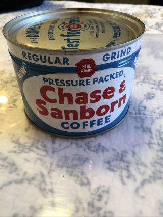 Vintage Chase And Sanborn Coffee Tin 1 Lb.  Full Never Opened With Key