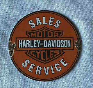 Vintage Harley Davidson Sales Service Porcelain Sign Car Truck Oil Gas Gasoline