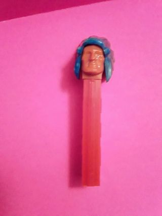 Vintage Indian Chief Pez Dispenser With Blue Marbleized Headdress,  No Feet