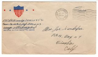 Wwii 106th Division Cover 1944 Camp Atterbury Indiana 422nd Infantry Apo 443