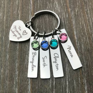 Mommy Keychain Personalized Engraved Name Birthstone Custom Mother Mom Jewelry