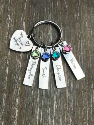 Mom Keychain Personalized Engraved Name Birthstone Custom Mother Mommy Jewelry