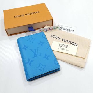 Louis Vuitton Lv Pocket Organizer Monogram Taigarama In Light Blue Wallet