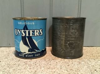 Set Of 2 I.  W.  Webb Oyster Tins - Pint Size Oyster Cans - Weems Virginia