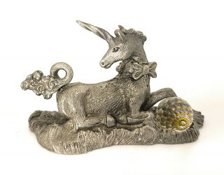 1984 Spoontiques Unicorn With Crystal Ball Pewter Figurine Vintage 530