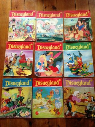 Early 1970s Disneyland Magazines 9 Issues W/disney Comics Mickey Goofy Donald