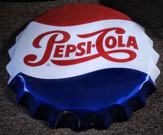 Way Cool Pepsi - Cola Large " Bottle Cap " Metal Sign.  Nos & Nm,