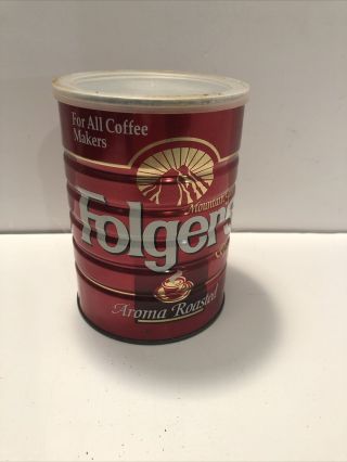 Vintage Folgers Coffee Tin Metal 13 Oz.  Can W/lid Aroma Roasted Lebowski