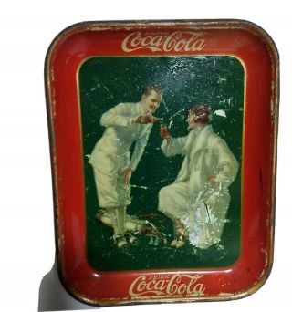Vintage 1926 Coca - Cola Serving Tray Sports Couple Sign Pop Soda Coke