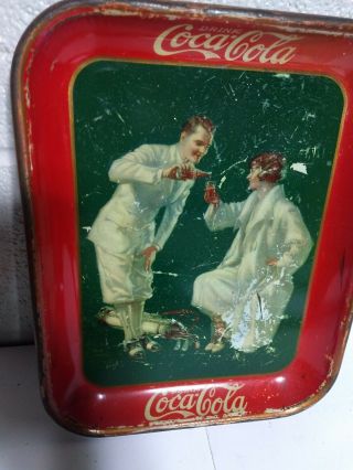 Vintage 1926 Coca - Cola Serving Tray Sports Couple Sign Pop Soda Coke 2
