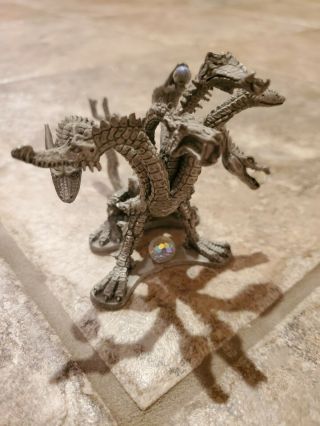 Vintage Pewter Ral Partha 7 Headed Dragon With Crystals.