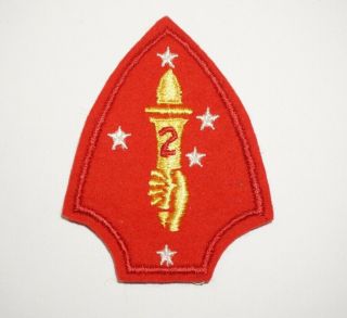 2nd Marine Division Usmc Gold Hand Wool Felt Patch Wwii P1224