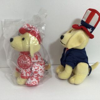 2 Raising Cane ' s Plush Puppy Dog Uncle Sam Pre Owned and Cozy Cane 2020 2