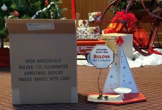 Vintage Bulova Watch Countertop Display,  Lights Up,  X - Mas Theme,  Advertising Nos