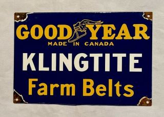 Vintage 1950’s Goodyear 12” Klingtite Porcelain Sign Car Truck Oil Gas Farm Belt