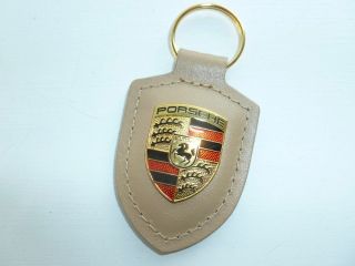 Porsche Beige Leather Colour Crested Keyring Keyfob Key Ring Wap050098oh