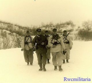 Best Wehrmacht Officer W/ Troops In Snow Gear Cross Winter Field; Russia