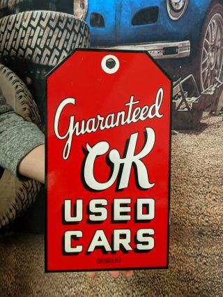Old Vintage Ok Cars Chevrolet Porcelain Enamel Advertising Sign Chevy Gas & Oil