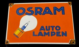 Vintage 1950’s Osram Auto Lampen 12” Porcelain Sign Car Truck Oil Gas Gasoline