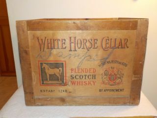 Vintage White Horse Cellar Scotch Whiskey Wooden Crate Box