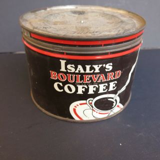 Vintage 1 Pound Key Wind Coffee Tin - Isaly 