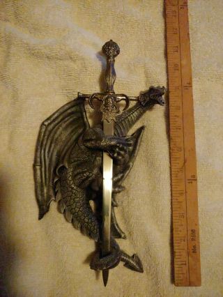 11inch Right Facing Dragon Statue With Dagger Sword Wall Plaque Figure Fantasy