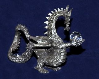 Gallo Pewter Dragon With Color - Changing Crystal Ball - Vintage
