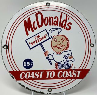 Vintage Mcdonalds Porcelain Sign,  Pump Plate,  Oil,  Grocery Store,  Burger King