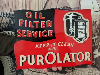 Old Vintage Purolator Oil Filter Serice Heavy Enamel Porcelain Sign Gas Oil