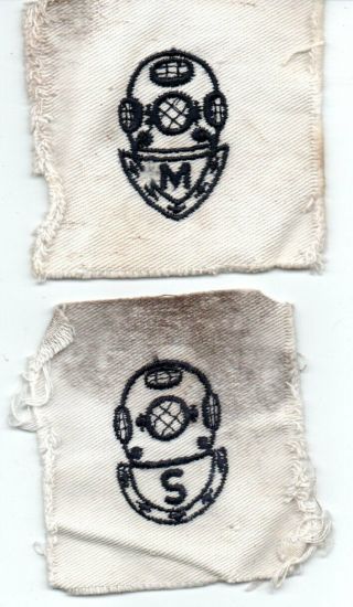 2 Different World War Ii Us Navy White Hard Hat Diver Rate Patches