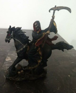 12 " Holy Death Grim Reaper On Horse Statue