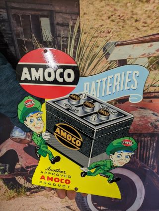 Vintage Old Heavy Amoco Batteries Gasoline Porcelain Service Station Pump Sign
