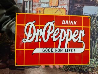 Old Vintage Heavy Dr.  Pepper Porcelain Gas Station Metal Sign " Good For Life "