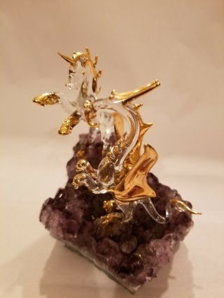 Blown Glass Unicorn And Dragon On Amethyst Crystal