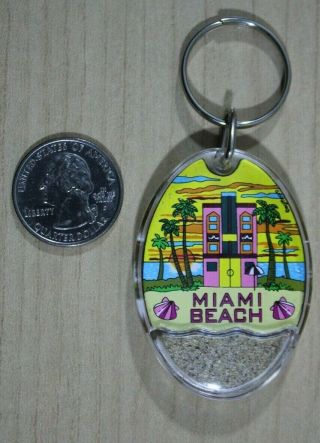 Miami Beach Florida Sand Filled Souvenir Plastic Keychain Key Ring 33012