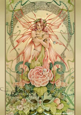 Linda Ravenscroft Faery Muse Fairy Print.  Matted & Framed.  Angel W/ Flowers.
