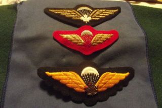 Three Post Ww Ii Canadian Army Cloth And Gold Wire Tread Jump Wings