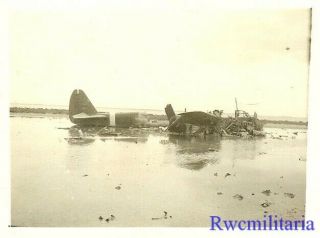 Org.  Photo: Shot Down Luftwaffe Ju - 88 Bomber On Beach; North Africa (1)