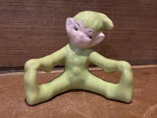 Vintage Ceramic Stoneware Light Green Pixie Elf Figurine