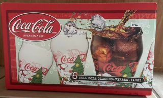 Coca Cola Polar Bear Christmas 16 Oz Bell Soda Glasses Indiana Glass Set Of 6