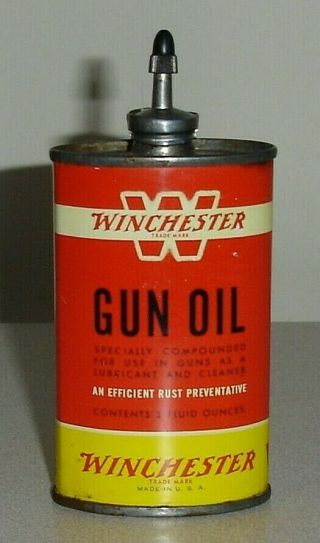 Old Oval Winchester Lead Top 3 Oz Gun Oil Can - Vintage Household Oiler Tin Usa