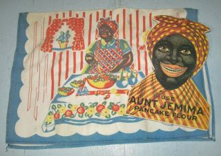 Vintage Kitchen Towel Auntie Jemima,  Pancake Flour Cardboard Sign Black America