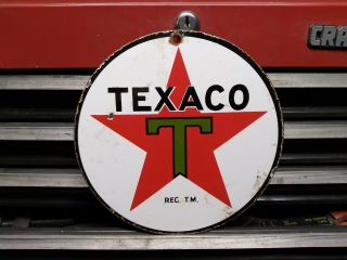 Vintage Texaco Reg.  T.  M.  Porcelain Metal Sign Gas Oil
