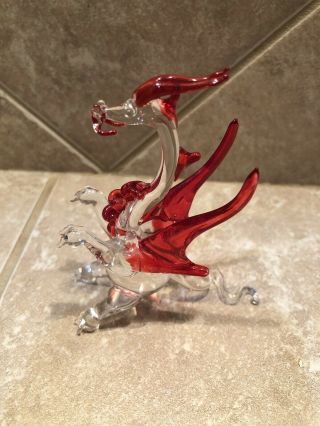 Blown Glass Dragon Figurine 3.  5” Tall