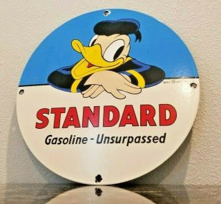 Vintage Standard Gasoline Porcelain Gas Oil Donald Duck Mickey Walt Disney Sign