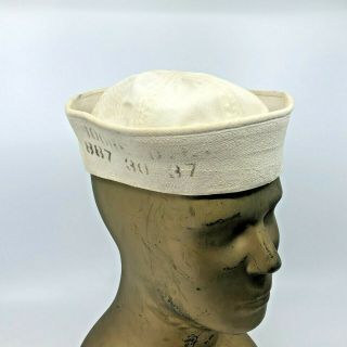 Vintage Us Navy White Sailor Cap Dixie Cup Wwii Ww2 World War 2 Named