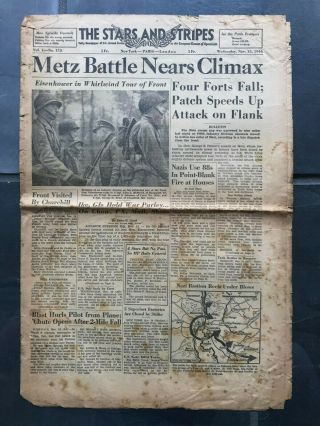 Wwii 1944 Stars And Stripes Newspaper Metz Patton Nazi Eisenhower Cover Photo