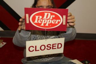 Vintage 1960 ' s Dr Pepper Open/Closed Soda Pop Gas Station 2 Piece 2 Sided Sign 2