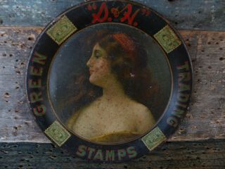 Antique Advertising Tin Tip Tray 1910 S&h Green Stamps Victorian Lady