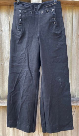 1940’s Vintage Wwii Usn U.  S.  Navy Blue Uniform Pants 13 Button Trousers